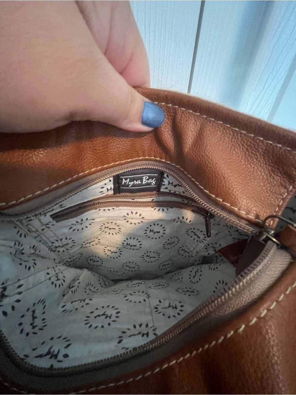 Myra Bag Brown Hair-on-Hide Crossbody with Tooled Leather Panel and Fringe - Picture 8 of 12